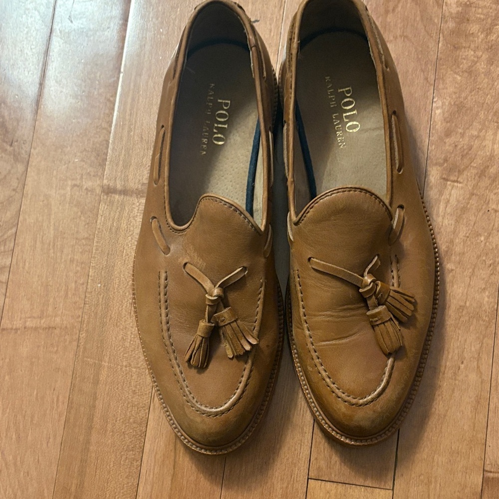 Polo Ralph Lauren Tassel Loafers Tan And Red Sole 7.5 M - Men